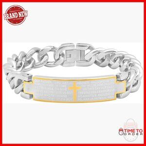 Men's Stainless Steel ID Bracelet with Lord's Prayer Engraving 8.5"